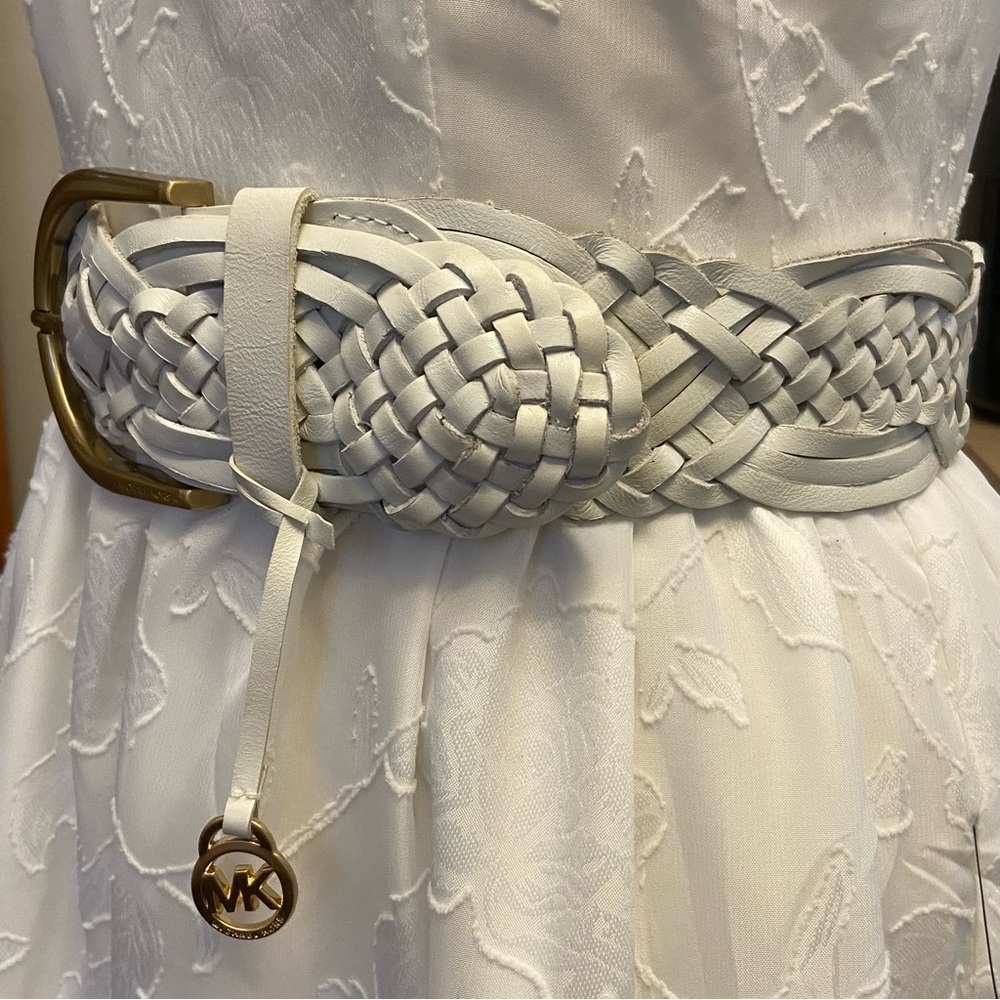 Michael Michael Kors White Woven Leather Belt With Gold Buckle Sz M - Picture 6 of 13